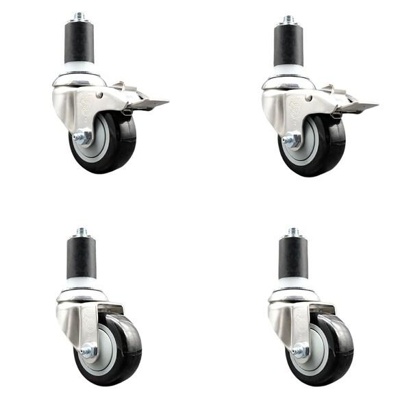 Service Caster 3.5 Inch 316SS Black Polyurethane Swivel 1-5/8 Inch Stem Caster Lock Brake, 2PK SS316TTLEX20S3514-PPUB-BLK-2-S-2-158 - main